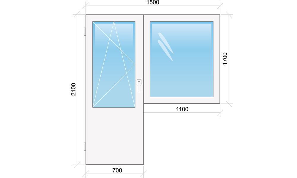 Металлопастиковый профиль, окно+дверь 1500х2100